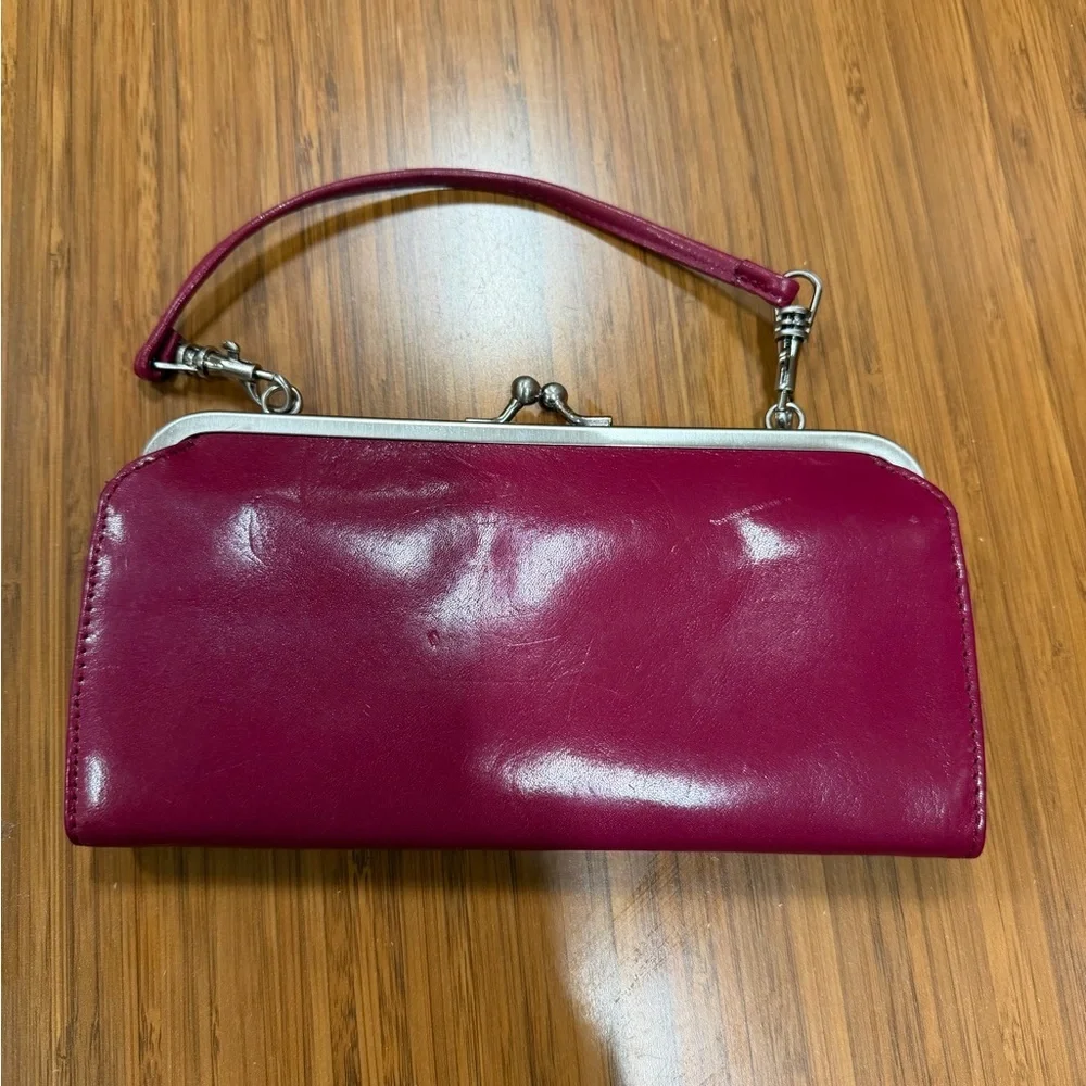 HOBO Lauren Double Frame Fuchsia Leather Clutch